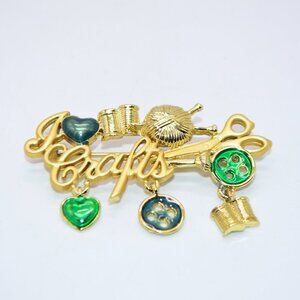 Danecraft Vintage I Love Crafts Green Enamel Gold